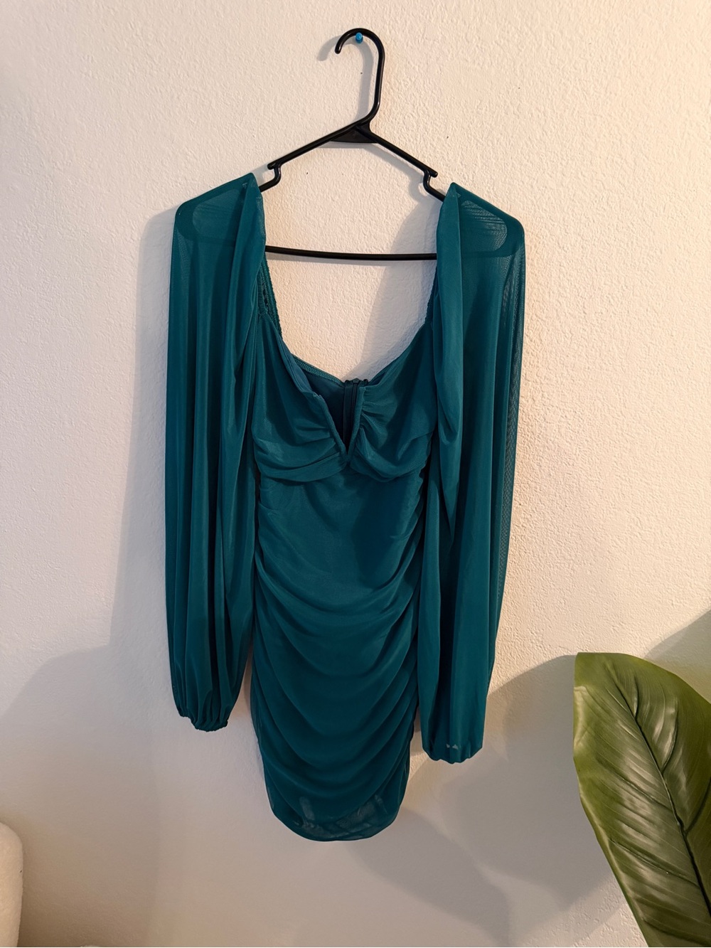 Source Unknown Teal Long-Sleeve Ruched Mini Dress